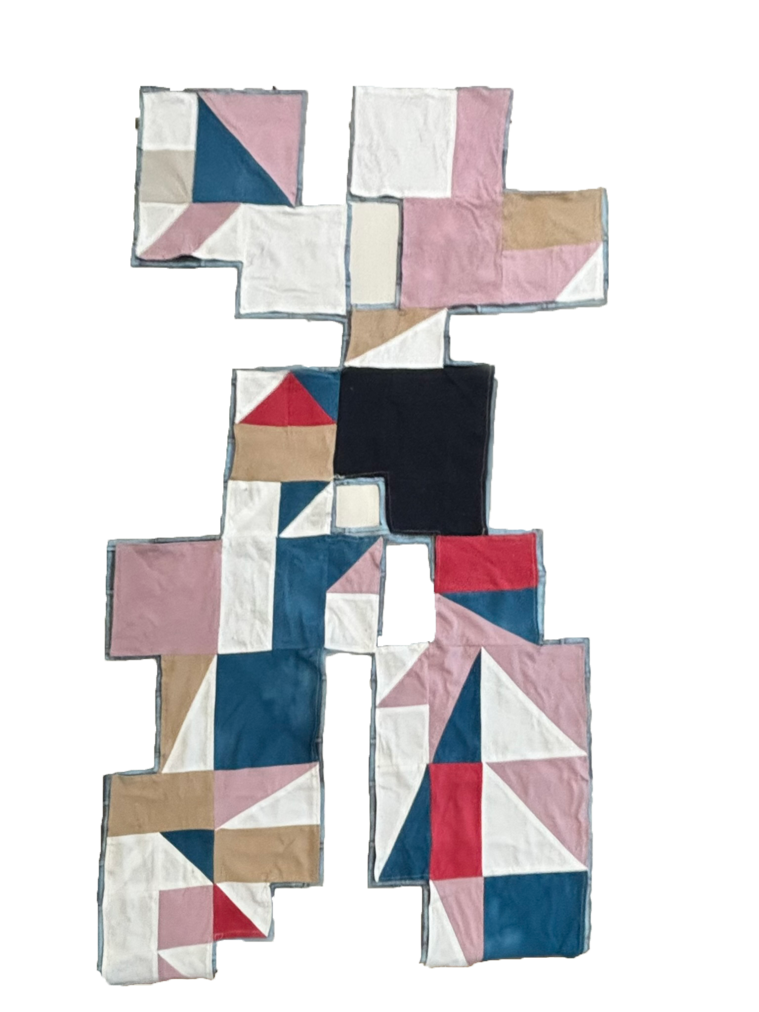 Patchworks quilt base made of reclaimed textile waste from a naturally-dyed seed-shirt factory in North Carolina.